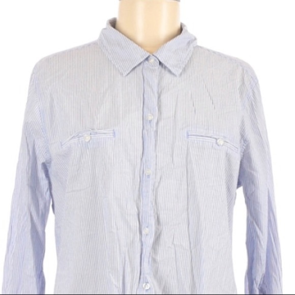 Old Navy | Stripe Print Long Sleeve Collared Blue - Picture 5 of 7